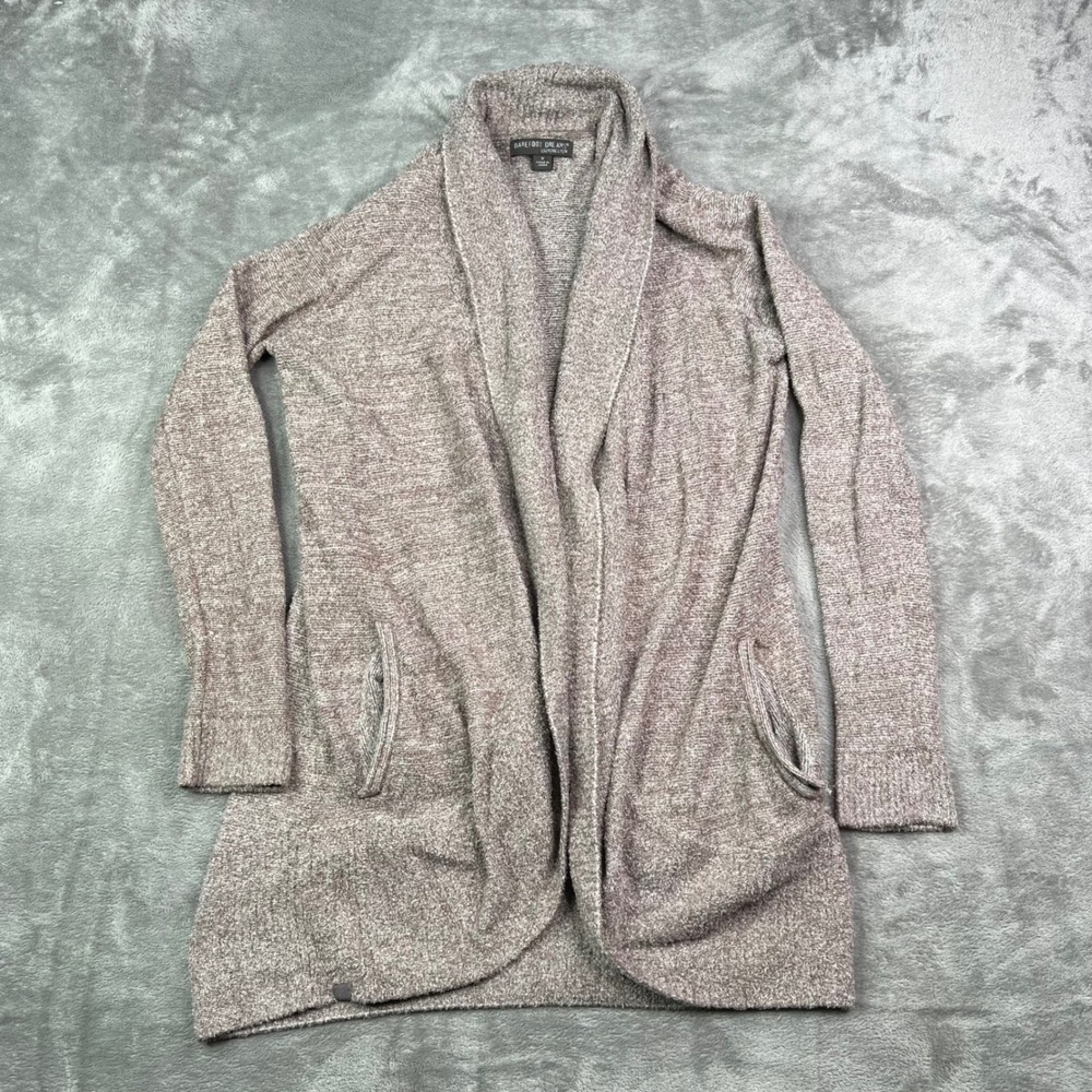 Barefoot Dreams CozyChic Lite Circle Cardi Womens Medium Mauve Marled Open Front